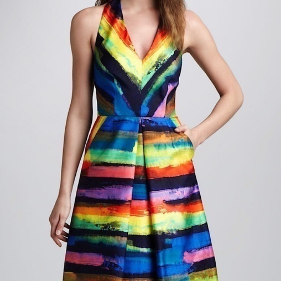Milly 12 Multicolor Striped Halter Midi Dress Stunning Eeuc! $239 Retail